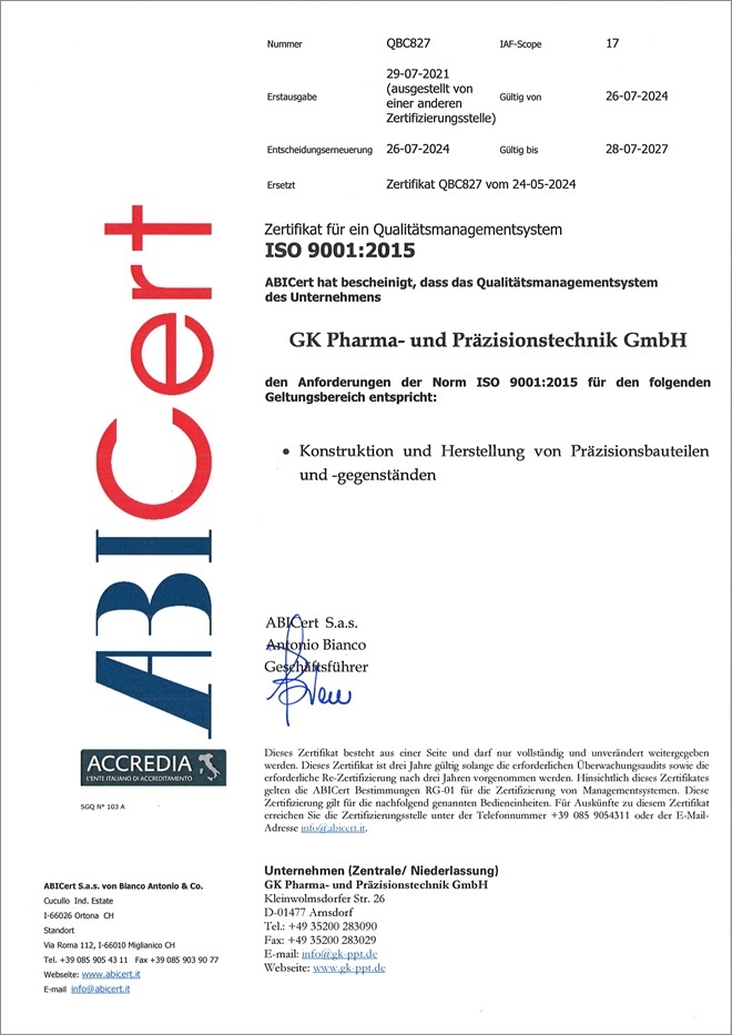 Zertifikat DIN EN ISO 9001:2015